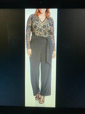 Karen Kane Black Lace Over Nude Long-Sleeve Jumpsuit Women Size 3X